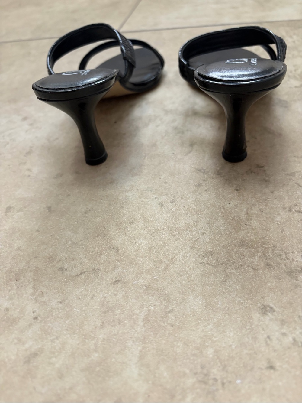 Black Two-Strap Square-Toe Heels - Picture 2 of 3